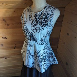 Marni White Cotton Floral Peplum Top